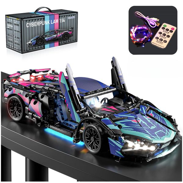 Chodia Sport Race Car Building Block Sets for Adults Boys,Racing Supercar Toys Kits with LED Lights Collectible 1:14 MOC Model Construction Birthday Gifts for Teens Age 8-12 12-16,14 14+(1314 PCS)