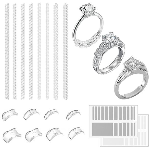 TPTGIAR 18 Stück Ring Verkleinerung Unsichtbar, Verstellbare Ringverkleinerer Unsichtbar, Ringgrössenmesser für Lose Ringe, Abnehmbare Ring Größenmesser für Breite Ringe Schmuck Juwelen