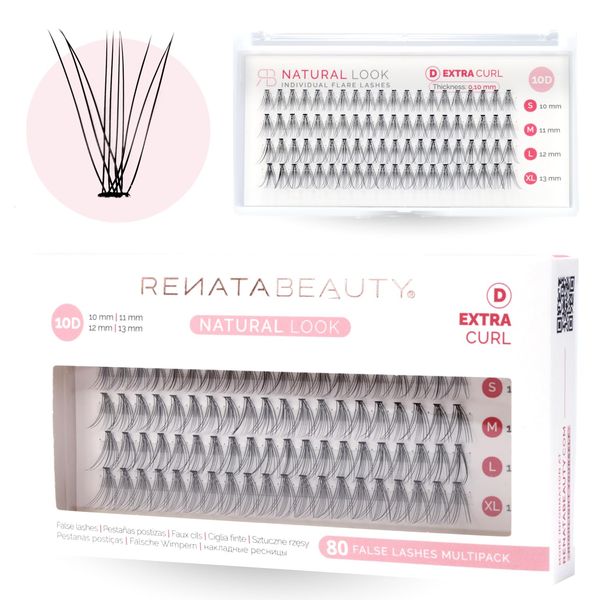 Renata Beauty 10D NATURAL Look [D Curl] Einzelwimpern für Wimpernverlängerung– Falsche Wimpern im Set mit 80 St. 10-13mm – Faux Lashes für Cateyes, lange Wimpern etc. – 3D Fake Lashes einzeln