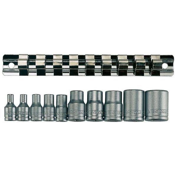 Teng M3814 11piece Clip Rail Tx-E Socket Set - 3/8in and 1/4in Square Drive