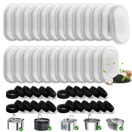 50 Pack Cat Water Fountain Filters for 108/3.2L& 67oz/2L Stainless Steel Pet Water Dispenser Cat/Dog Fountain Filter Replacement(25 Filters & 25 Sponges)