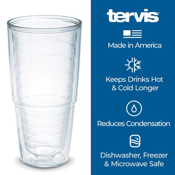 Tervis Clear & Colorful Tabletop Made in USA Double Walled Insulated Tumbler Travel Cup Keeps Drinks Cold & Hot, 24oz - 2pk, Clear and Red