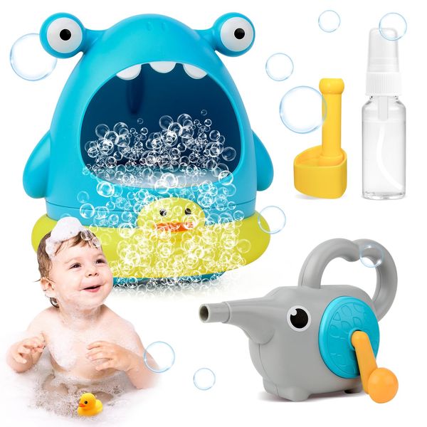 Firsting Shark Bath Bubble Machine Toddler Bath Toy - Baby Bubble Bath Toy with 2 Attachments for Lots of Bubbles, No Battery Required