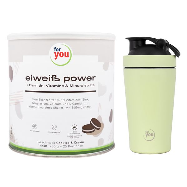 Power Eiweiß nach Dr. Strunz mit Gratis-Shaker Mint - gut lösliches, cremiges Mehrkomponenten Eiweiß: Molke, Soja-, Milch-, Hühnerei-Protein + L-Carnitin Vitamine - CS 156 Cookies & Cream