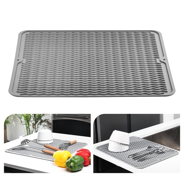 KitchenRaku Upgrade Dish Drying Mat, Silicone Draining Board Mat, Heat Resistant Dish Draining Mat for Kitchen,Non-Slip Silicone Trivet,Table Mat,Pot Holder,Placemat,Spoon Rest, Coaster