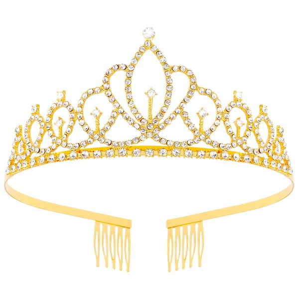 Tihebax Tiaras for Women Girls Gold Princess Crowns for Girls Gold Princess Tiara Birthday Tiara Birthday Girl Crown, Coronas Para Niñas, Crystal Prom Tiara Pageant Crown for Holloween Costume, Prom, Party