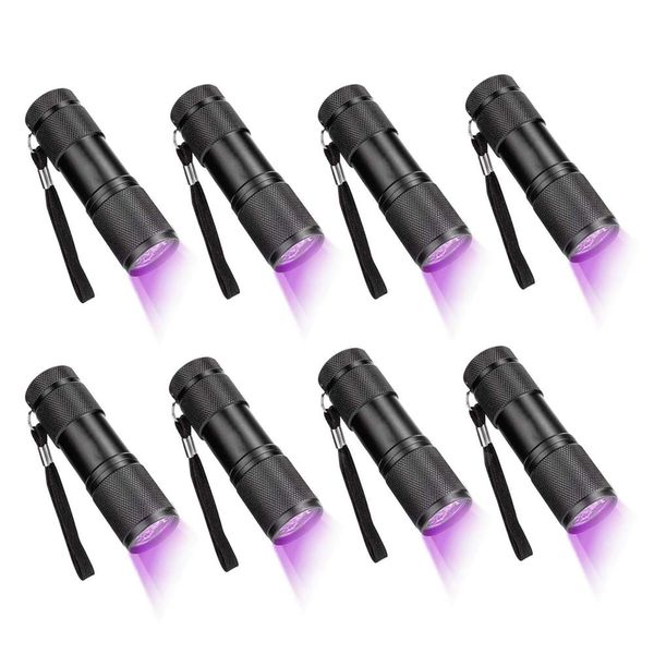 CFIKTE UV LED Flashlight Black Light UV Lights 9 LED Ultraviolet Blacklight Flashlights Pets Urine and Stains Detector on Clothes Carpet Rugs (8 PACK)