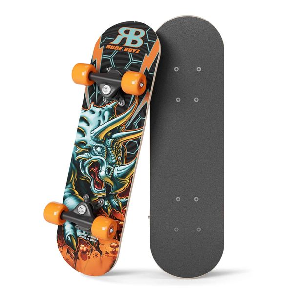 Rude Boyz 17" Micro Complete Skateboard | Maple Wood | ABEC 7 Bearings | Double Kick Concave Deck | Kids Skateboard, Ideal Toddler Cruiser Skateboard Ages 2-5