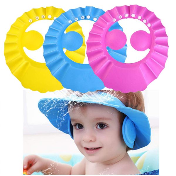 Baby Shower Cap,3Pcs Adjustable Baby Shampoo Cap Waterproof Bath Cap for Baby Kids (Pink, Blue, Yellow)