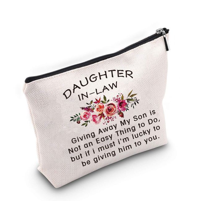 TSOTMO Daughter in Law Gift Wedding Gift Cosmetic Bag Bride Bridal Gift Giving Away My Son is Not an Easy Thing to Do,but if i must i'm lucky to be giving him to you Makeup Bag (My Son)