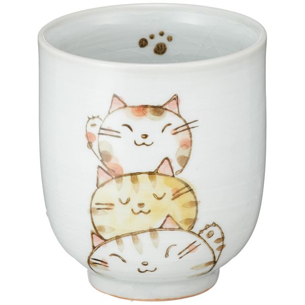 Utsuwa Roan Seto Ware 091-0029 "Cute Utsuwa" Tea Cup, Cup, Small, Capacity: Approx. 7.8 fl oz (200 ml), Dream Kobo Trio the Nyan, Yellow, Made in Japan