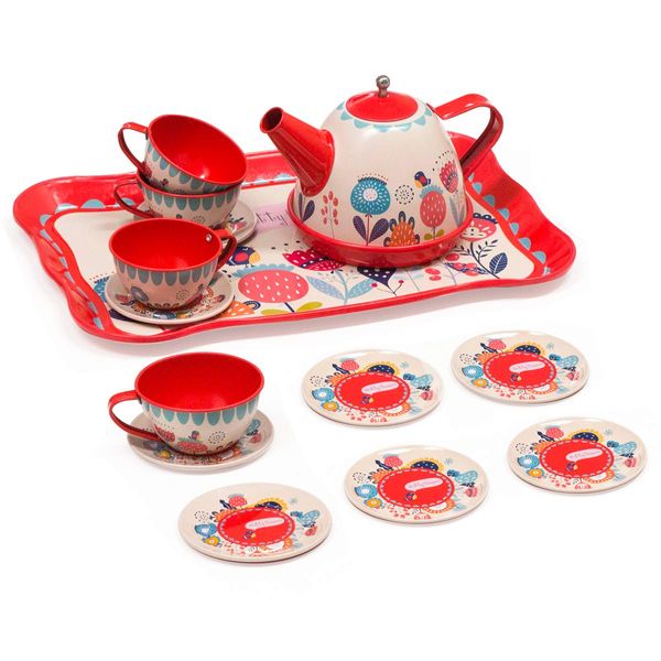 RiZKiZ Pretend Play Tea Set Pretend Play Kitchen Goods Floral Colorful Toys for Boys Girls