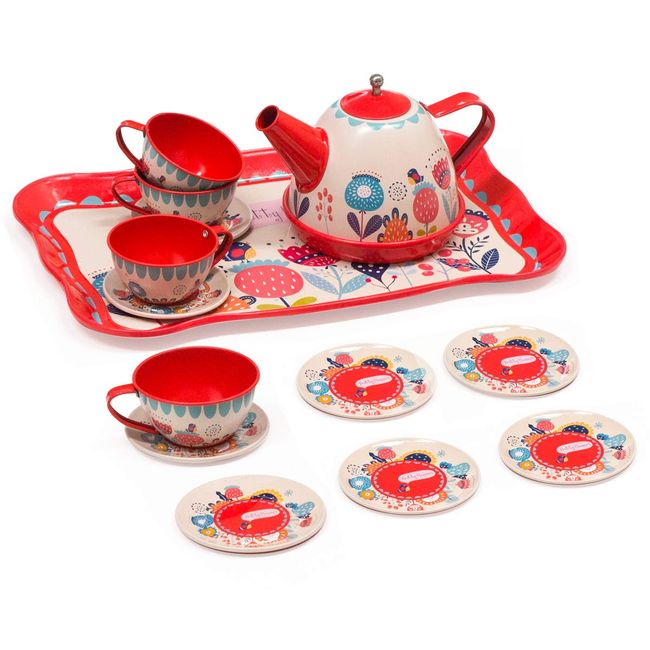 RiZKiZ Pretend Play Tea Set Pretend Play Kitchen Goods Floral Colorful Toys for Boys Girls