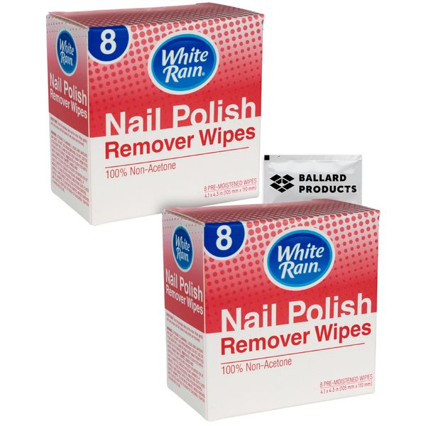 White Rain Nail Polish Remover Wipes 2 Pack - Non Acetone Nail Polish Remover Pads - Super Convenient Nail Polish Removers - Bundle with Ballard Products Moist Towelette