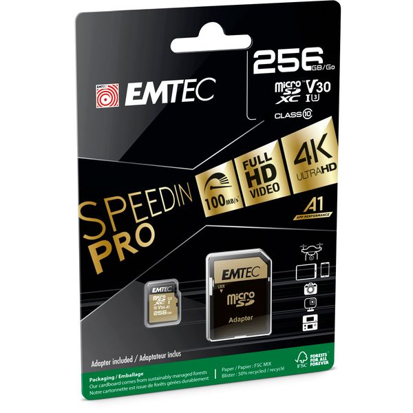 EMTEC SD Card 256GB SDXC (CLASS10) Speedin V30 A1 4K Adapter