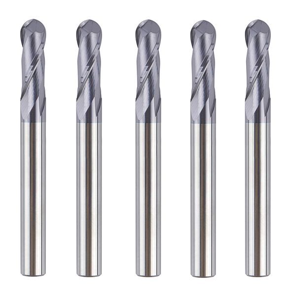 SpeTool 5PCS Ball Nose End Mill Cutter CNC Router Bits Double Flute HRC55 Spiral Milling Tool 1/4 Inch Shank 2-1/2 Inch Length OVL