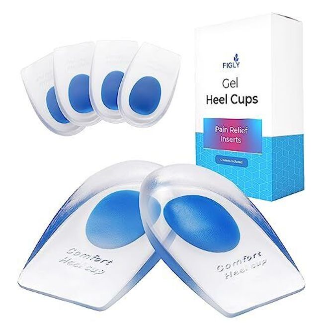 Silicone Gel Heel Cups Heel Lifts Support Pads for Men Women, 4 Pairs Large