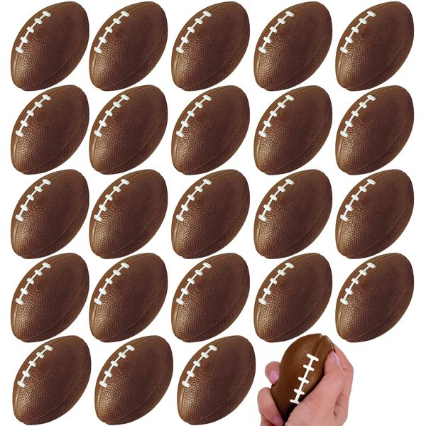 Wall2Wall Mini Sports Balls for Kids Party Favor Toy, Football, Squeeze Foam for Stress, Anxiety Relief, Relaxation. (24 Pack (Footballs)