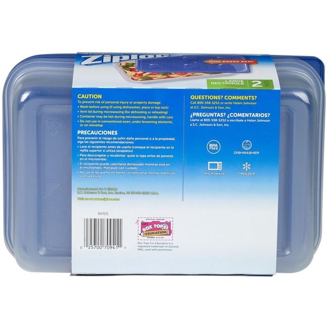 Ziploc Container Large Rectangle, 9 cup Containers (4ct)