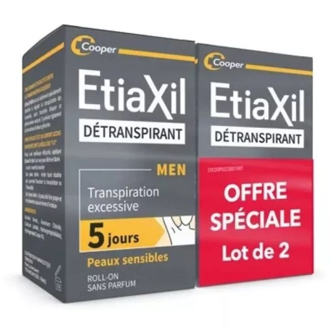 Etiaxil for Men Etiaxil Perspirex French Version Detranspiran Sensitive Skin Set of 2 Antiperspirant Overseas Deodorant Roll-on Underarm Sweat Measures Directly from France <br>