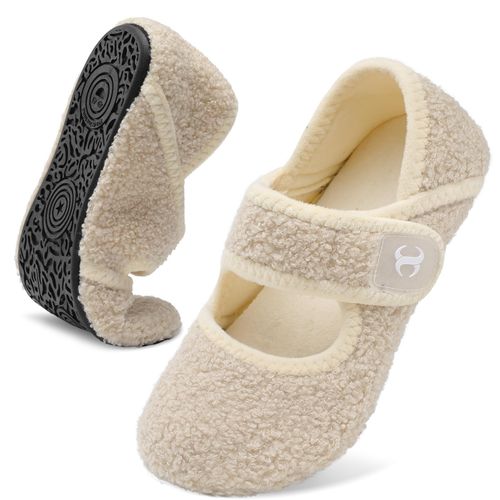Scurtain Clog Slippers for Women Winter Warm Diabetic Sock Slippers Soft Guest Slippers Summer Hotel Spa Slippers Outdoor Travel Slippers Ladies Cozy Sock Shoes Beige Size
