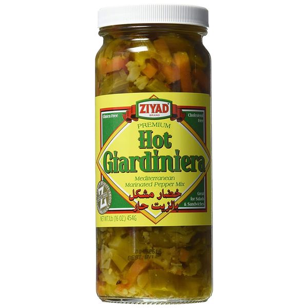 Ziyad Giardiniera Hot Mediterranean Peppers Mix, Chicago, Great on Sandwiches and Egg Salads, Pizza, Italian Beef! 16 oz