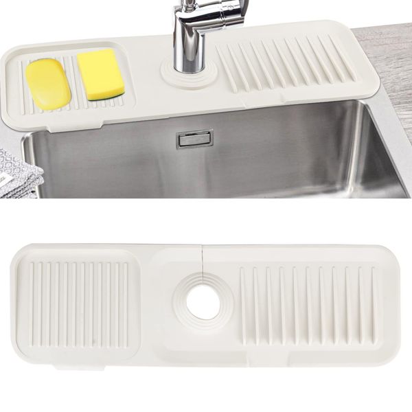 Silicone Sink Faucet Mat, Kitchen Sink Splash Guard Faucet Drip Catcher Tray Mat for Kitchen Splash Drying Countertop Sink Protectors Absorbent Mat, Off-White