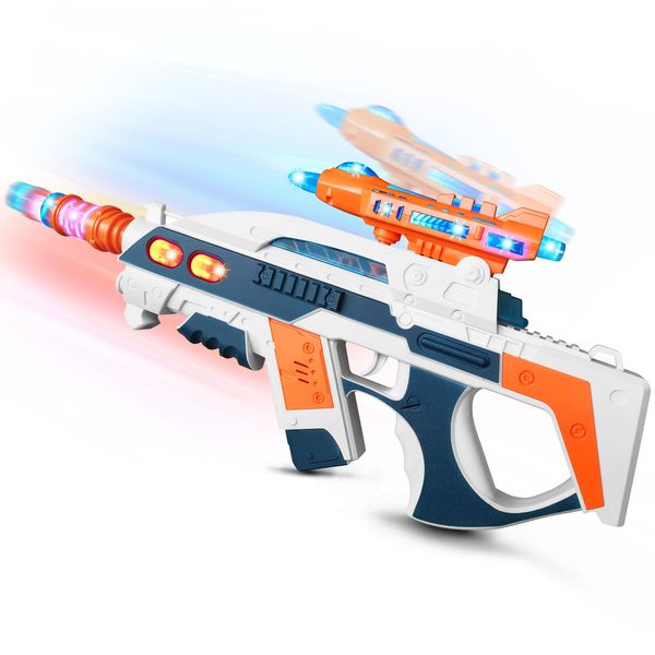 Tcxomino Sound Light Toy Gun with Unique Barrel Telescopic Action Cool Lighting and Sound Effects Shaking Plane - Gift Box for Christmas Halloween Birthday Boys Girls Age 3+ (Batteries Not Included)