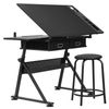 Drafting Desk Drawing Table 9 Levels Adjustable angle w/ Stool Arts Crafts Black
