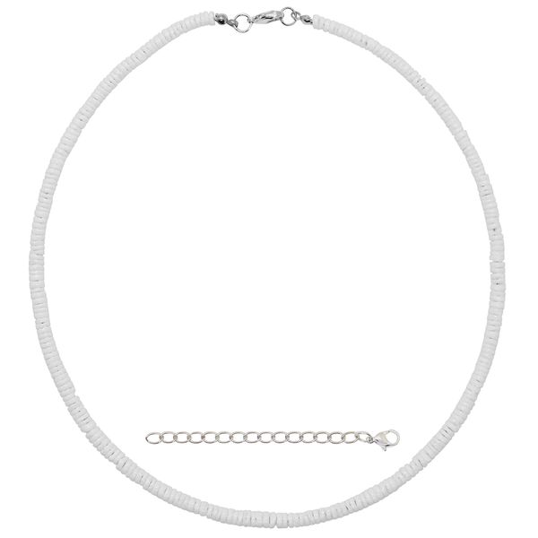 FROG SAC 18" White Puka Shell Necklace, Beaded Seashell Necklaces for Women and Men with Small Round Clam Chip Beads, Hawaiian Summer Beach Surfer Pooka VSCO Jewelry Chokers