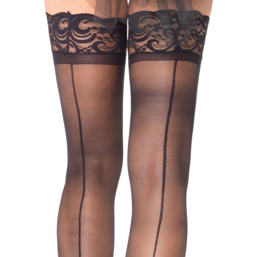Leg Avenue Women's Corset Lace Top Cuban Heel Backseam Stockings, Black, One Size