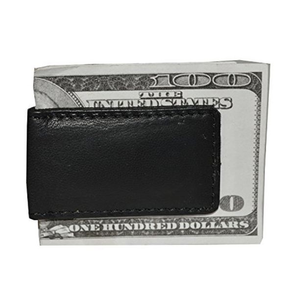 Leatherboss Genuine Leather Slim Magnetic Minimalist Bifold Money Clip Cash Holder Wallet, Black