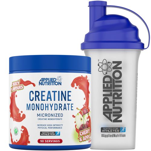 Applied Nutrition Creatine + 700ml Shaker | Creatine Monohydrate Micronized Powder with Flavour, Increases High-Intensity Physical Performance (250g - 50 Servings) (Cherry & Apple)