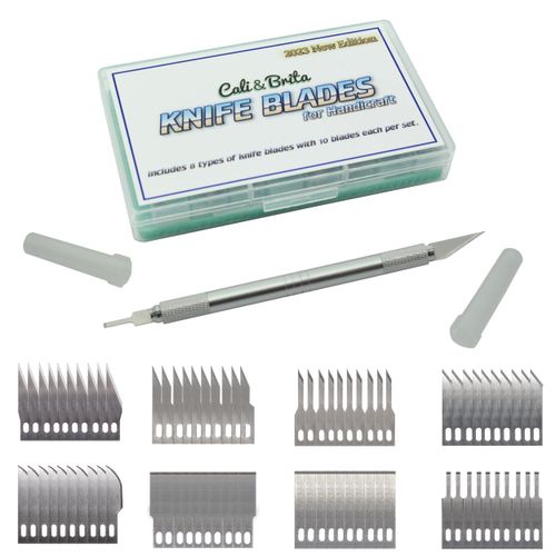 Cali&Brita 2023 Edition [8 Replacement Blades + W Holder Grip] Knife Blades for Hobbies Modelers Knife, Design Knife, Craft Knife, Art Knife, Cutter, Plastic Model Gunpla (8 Replacement Blades x 10 +