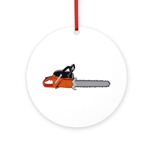 CafePress Chainsaw Round 4" MDF Holiday Ornament