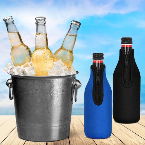 12 Pack Beer Bottle Cooler Sleeves Keep Drink Cold Zip-up Extra Thick Neoprene Insulated Sleeve Cover with Bottle Opener（12 Pack, Black)