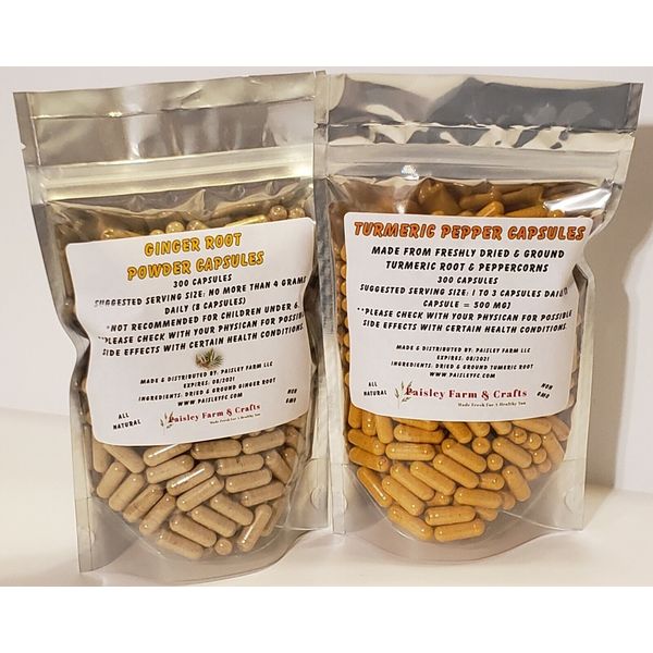 Turmeric Capsule & Ginger Root Capsule Value Pack Combo! Made Fresh On Demand!