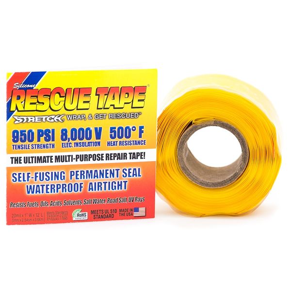 Rescue Tape, Self-Fusing Silicone Tape, Emergency Plumbing Pipe & Radiator Hose Repair, Electrical Insulation, Military Std, 1" x 12', Yellow