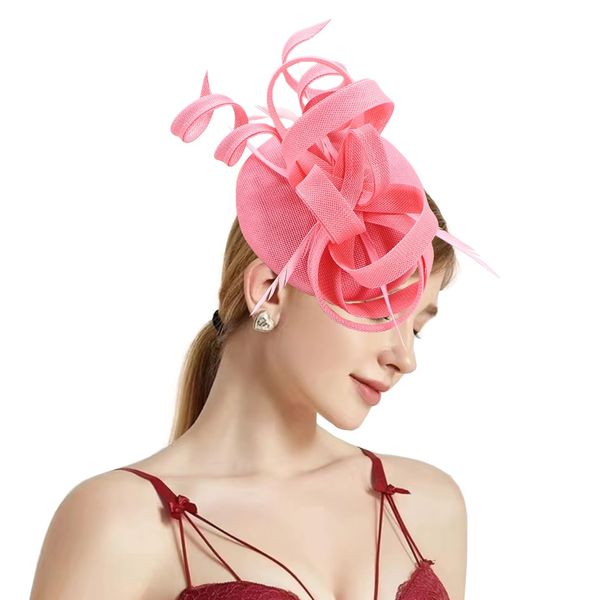 Coolwife Fascinators Sinamay Hat Womens Feather Pillbox Derby Tea Party Hat (B Pink)