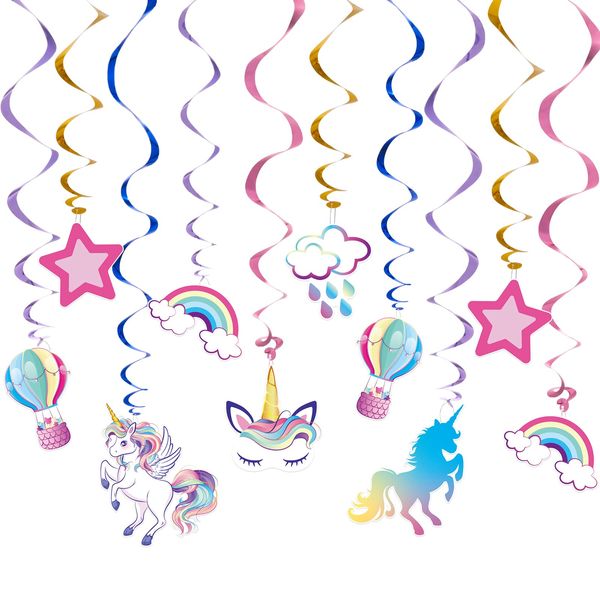 Unicorn Hanging Swirls - 21PCS Rainbow Unicorn Party Decorations Ceiling Streamers for Girls Birthday Party Supplies Unicorn Theme Hanging Streamer Decor