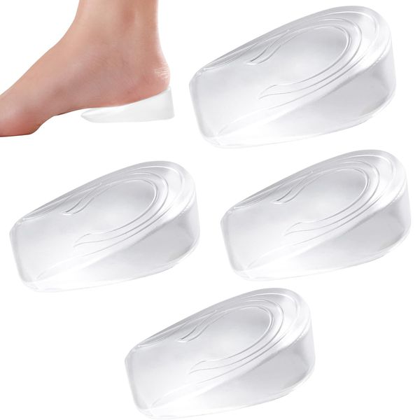 2 Pairs Silicone Gel Heel Cups 2 cm Height Increase Insoles Transparent Gel Insoles for Heels Unisex Invisible Gel Heel pad Silicone for Relief of Heel Pain, Plantar Fasciitis and Achilles Tendon Pain