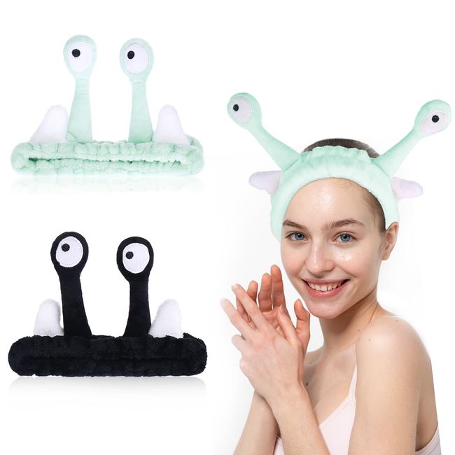 2 Pieces Snail Headband, Face Wash Headband Spa Hair Bands Makeup Headbands, Women Cartoon Cute Coral Fleece Elastic Headband, Creative Hair Accessories for Washing Face Shower Sports Beauty Skincare