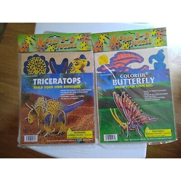 Wooden 3-D Puzzles Colorful Butterfly And Triceratops Lot classic children's toy