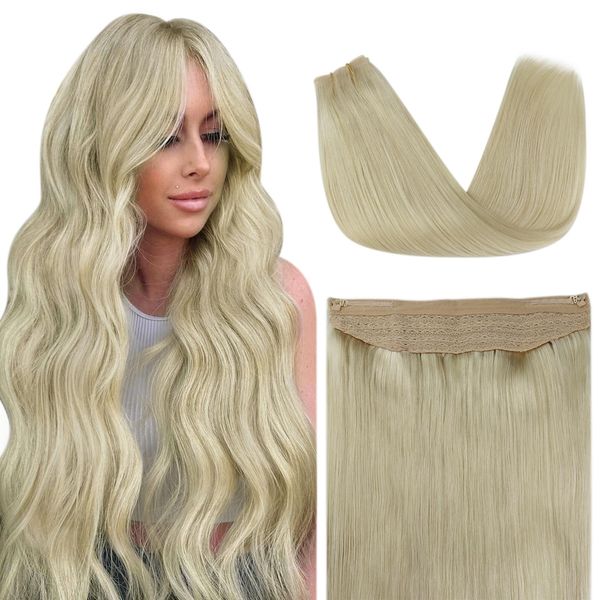 Fshine Remy Extensions Echthaar Mit Clip Claret 30cm Remy Wire Extensions Echthaar Platin Blond Mit Draht Fish Line Haarverlängerungen Echthaar 70 Gramm/Paket #60