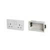 Double Wall Switch Socket and Dry Lining Back Box 35MM Pattress Set-Twin 2 Gang Switched Plug Electrical