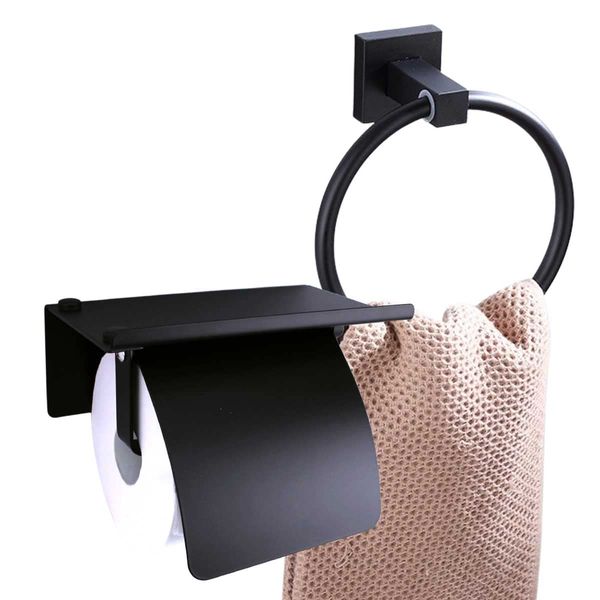 iikuru ya019 Toilet Paper Holder, Towel Rack, Black, Stainless Steel, Paper Holder, Toilet Towel, Ring, Stylish, Storage, Interior