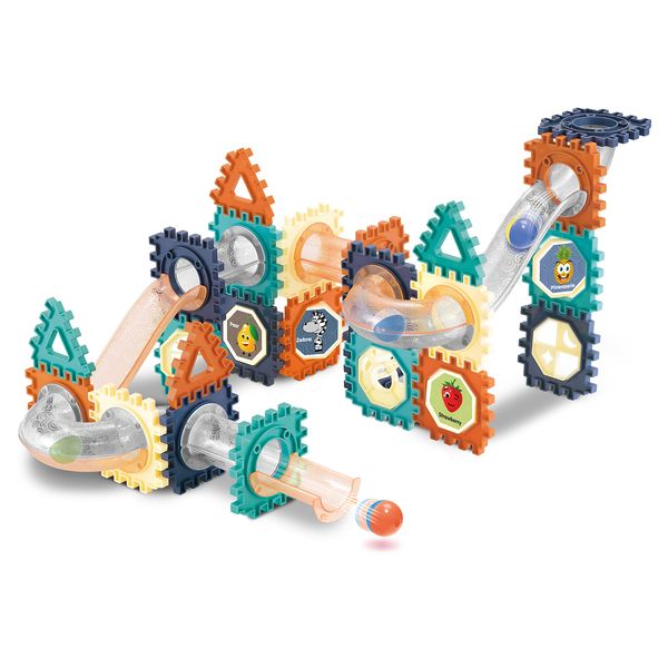 Leader Builder Marble Run for Kids Ages 3 and Up - 66 Piece Waffle Blocks & Toddler Marble Run Set - Educational Stem Building Toys with Marbles & Manipulatives for Hands-on Learning