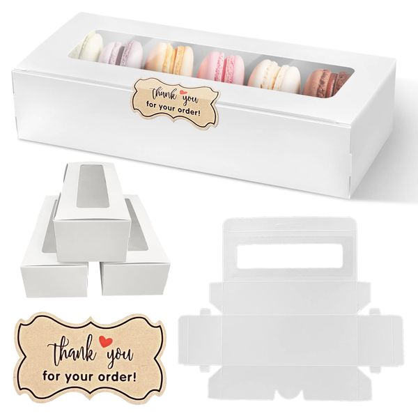 30 Pack Macaron Boxes , Macaron Boxes for 6 , Macaron Gift Box , Clear Window , Truffle Packaging , Macaron Boxes , French Macaron Box , Macaroon Dessert Boxes , With Stickers (White), Medium (MB001)