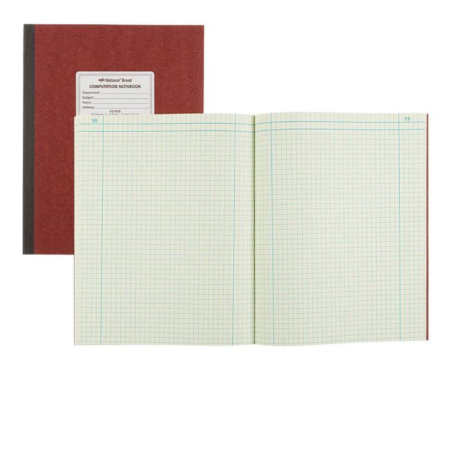 National Brand Computation Notebook, 4 X 4 Quad, Brown, Green Paper, 11.75 x 9.25 Inches, 75 Sheets (43648)