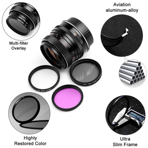72mm Filter Kit Universal UV CPL FLD Filter Set UV Protection Filter Circular Polarizing Filter Fluorescent Filter with Lens Cap Replacement for Canon Nikon Sony Pentax Olympus Fuji Camera